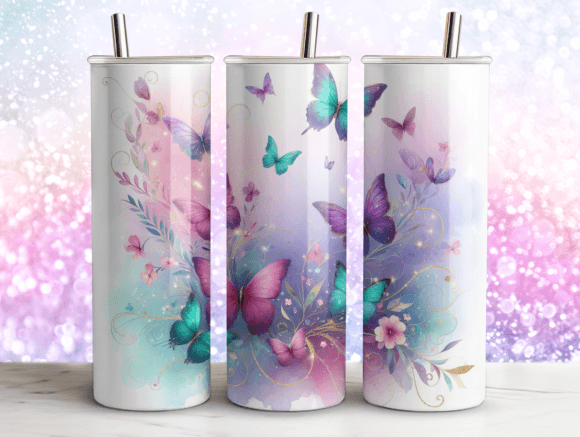 Agate Glitter Butterflies Tumbler 20 Oz