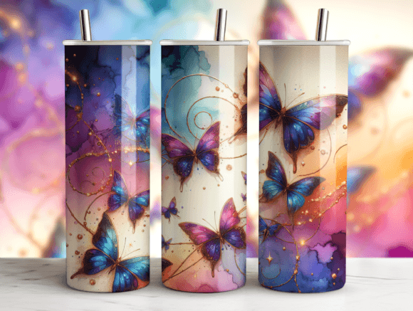 Agate Glitter Butterflies Tumbler Wrap