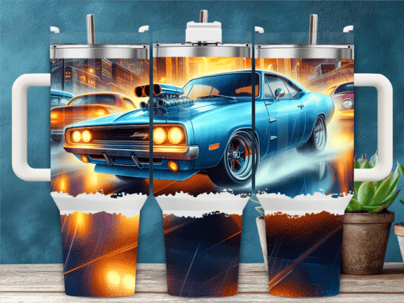 Burnout Muscle Car Drift 40oz Tumbler Design Review