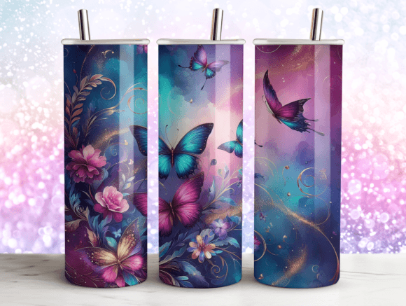 Butterflies Agate Glitter Tumbler PNG