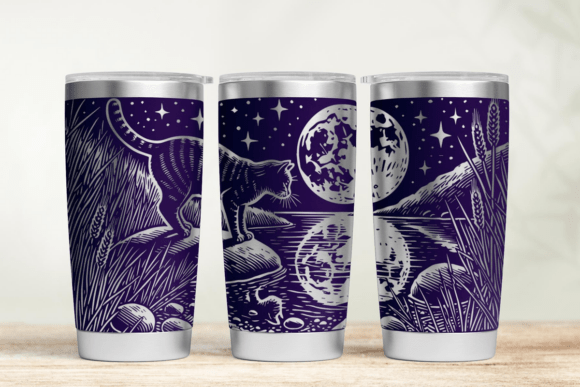 Cat and Moon Laser Tumbler SVG