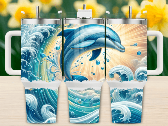 Dolphin Jumping in Waves 40oz Tumbler