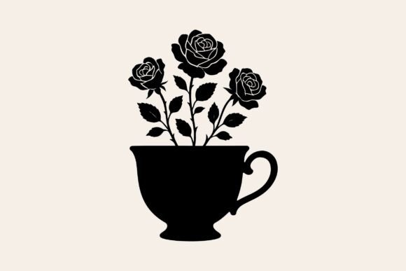 Floral Tea Cup Svg Clipart Silhouette