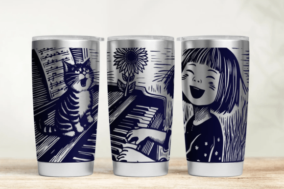 Girl and Cat Laser Tumbler SVG