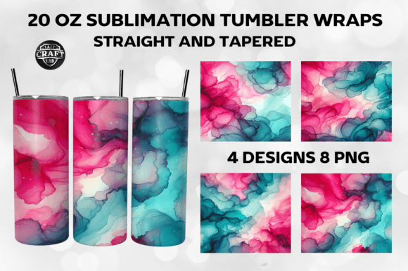 Hot Pink Teal Alcohol Ink Tumber Wraps