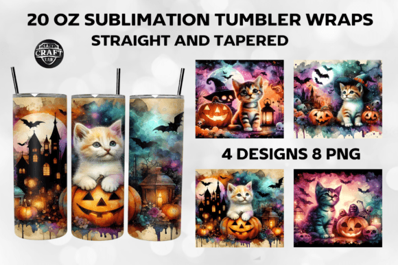 Kitten Halloween Scene Tumbler Wrap PNG