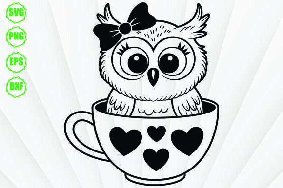 Owl Tea Cup Svg