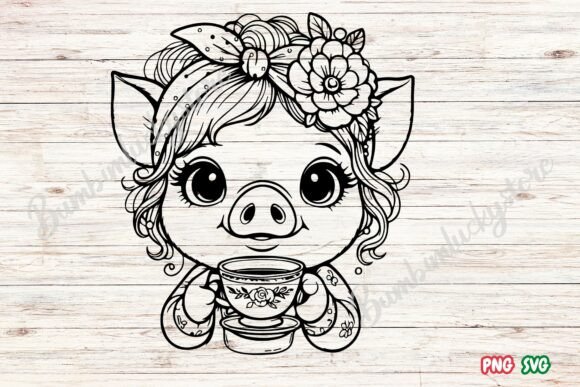 Pig with Cup Svg