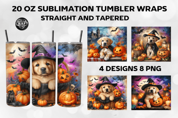 Puppy in a Halloween Scene Tumbler Wraps