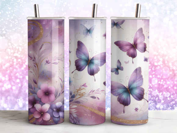 Tumbler Wrap Glitter Agate Butterflies