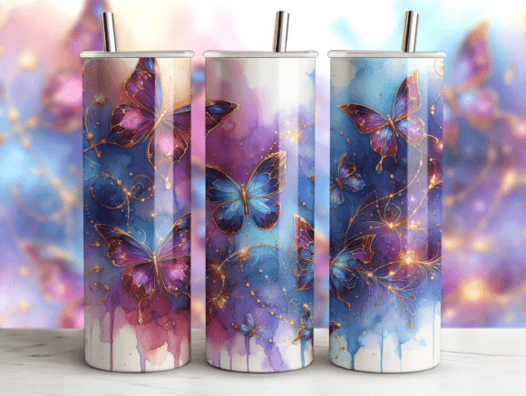 Tumbler Wrap with Butterflies Agate 20oz