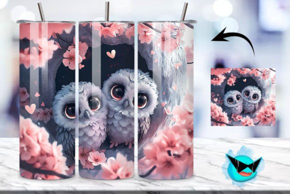 V-day Chibi Owl Couple Tumbler Wrap 10