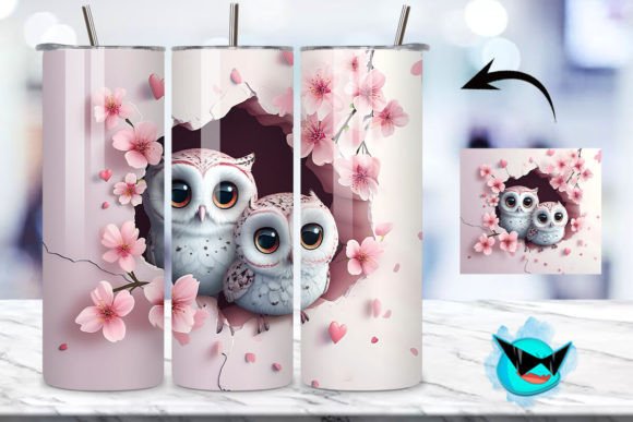 V-day Chibi Owl Couple Tumbler Wrap 16
