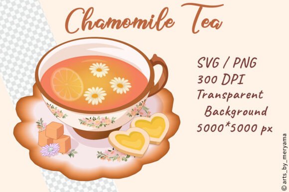 Vintage Chamomile Herbal Tea Cup SVG PNG