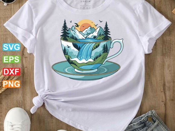 Waterfall on Coffee Cup SVG