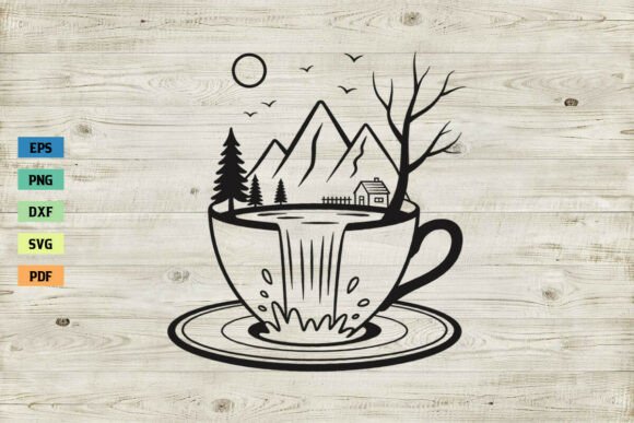 Waterfall on Coffee Cup SVG